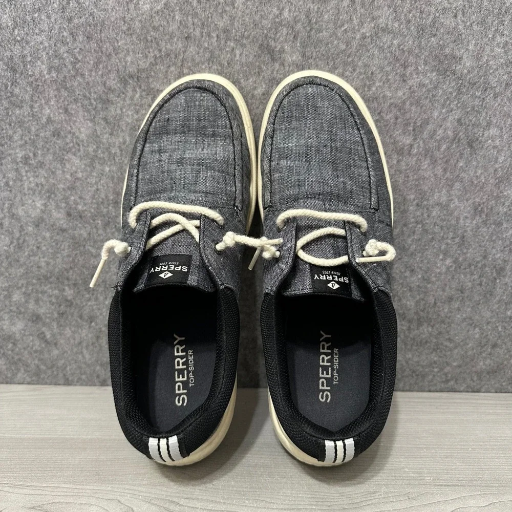 Sperry Captain's Moc Mens 10 Black Chambray Boat Shoes‎ Slip On Loafers